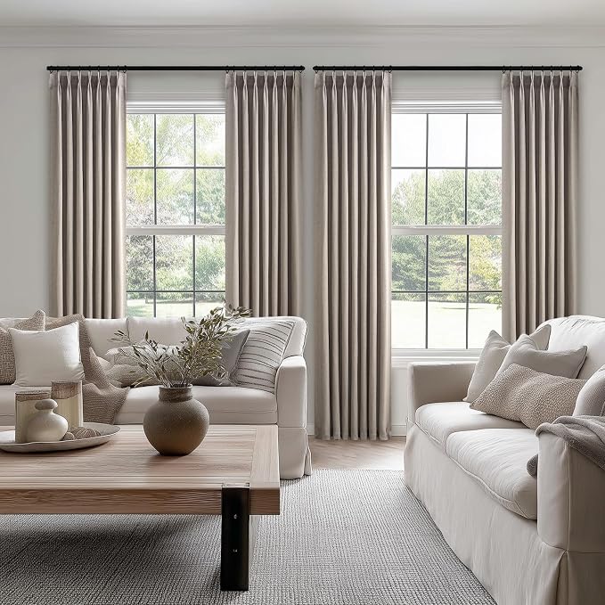 Topfinel 96 Inches Long Pinch Pleated Semi Sheer Curtains, Burlywood Blended - Image 2