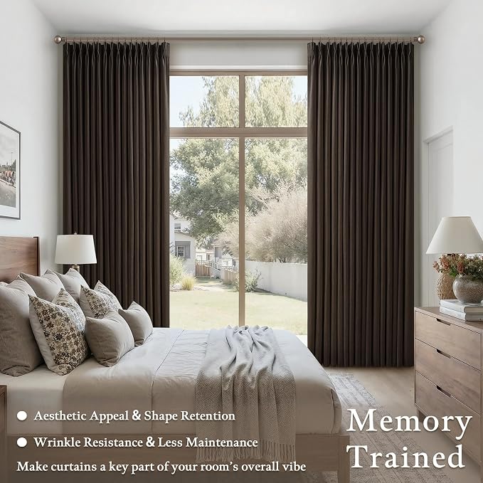 Linen Pleated Semi Sheer Dark Chocolate Back Tab Curtains 120 Inches Long | - Image 4