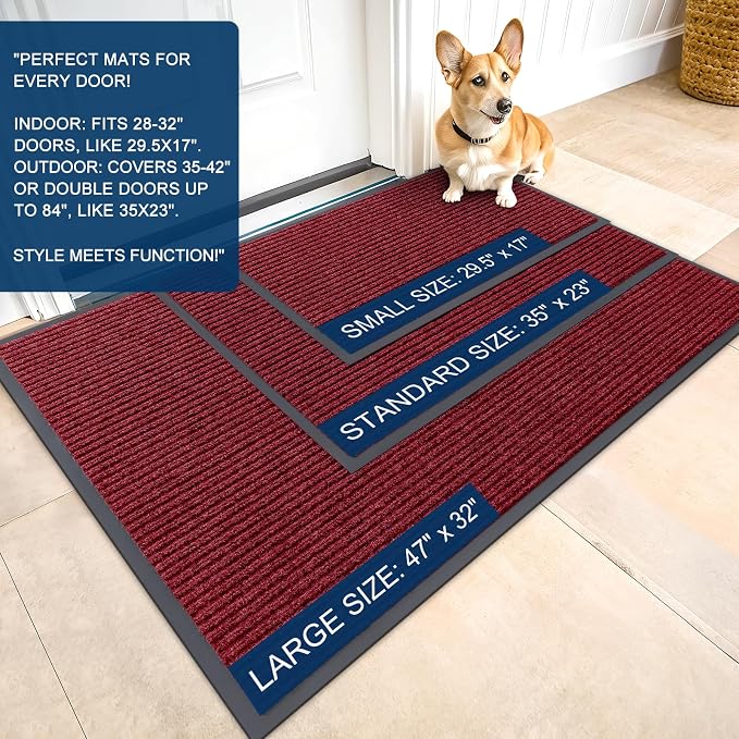 OLANLY 2-Pack Front Door Mats 35x23, Waterproof Heavy-Duty Doormats | Wine Red - Image 2