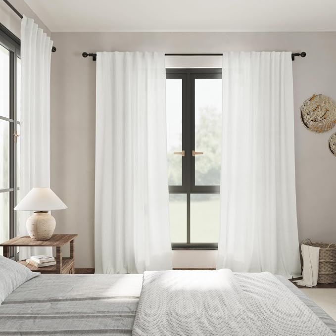 Ivory Linen Curtains 63 Inches Length 2 Panels Set - Image 7