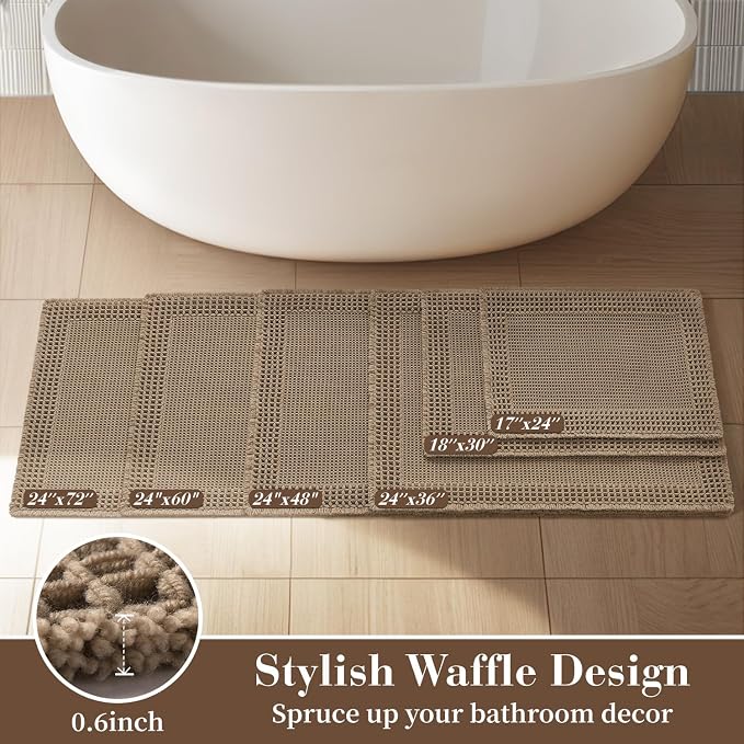 RESARE Waffle Bath Mat for Bathroom, Non Slip Bathroom Rugs 24"x36" Brown | - Image 5