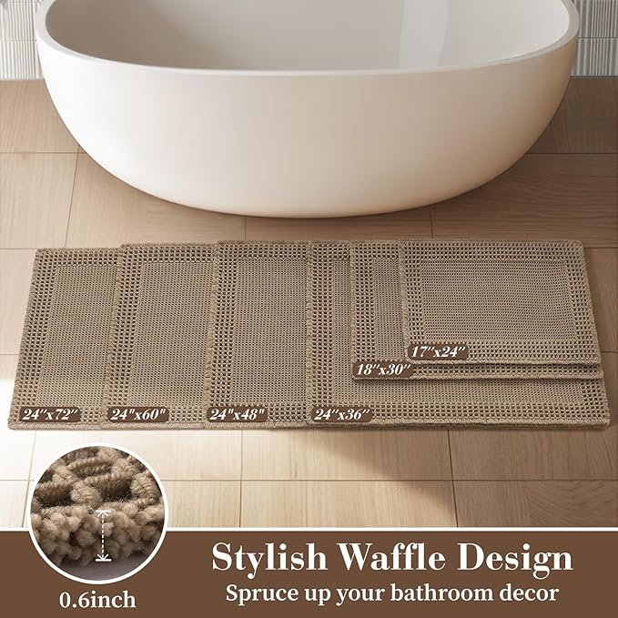 RESARE Waffle Bath Mat for Bathroom, Non Slip Bathroom Rugs 17"x24" Brown | - Image 5