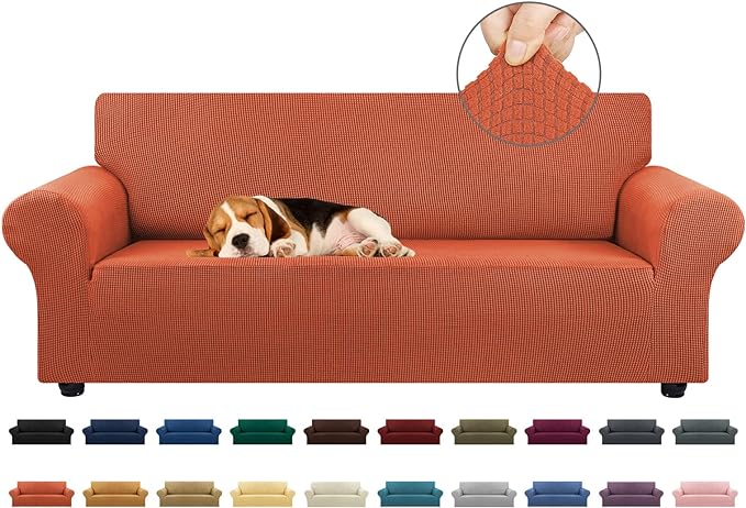 Stretch Couch Covers for Sofa, 3 Cushion Slipcover, Pureed Pumpkin | 1-Piece by KEKUOU