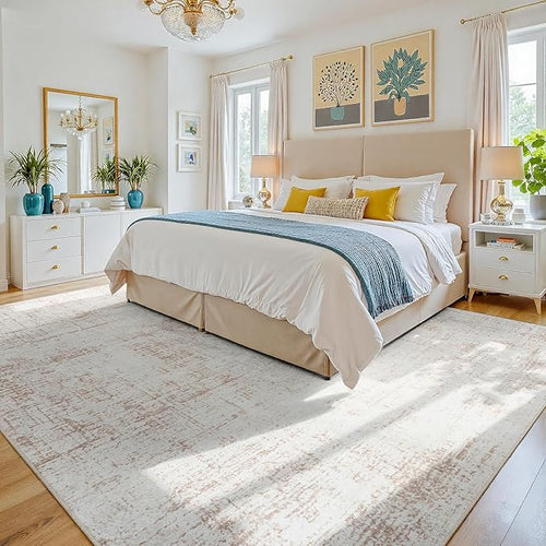 8x10 Washable Area Rug for Living Room Bedroom: Non-Slip Modern Beige White | - Image 2