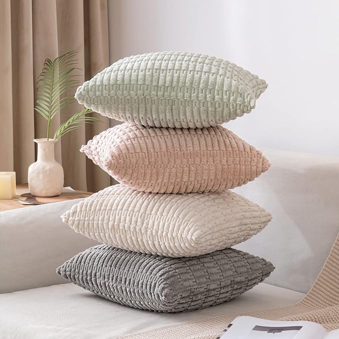 MIULEE Corduroy Decorative Throw Pillow Covers 20x20 Light Green Pack of 2 | - Image 5