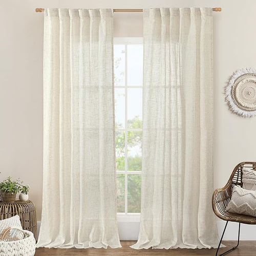 102 inch Long Linen Curtains 2 Panels by LAMIT