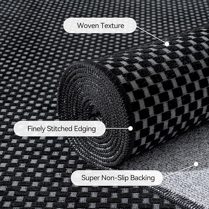 Hallway Runner Rug Woven Washable Long Kitchen Runner Black 2x5 ft | Boho Soft - Image 5