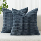 MIULEE Euro Sham Corduroy Decorative Throw Pillow Covers 24x24 Blue | Pack of 2 by MIULEE