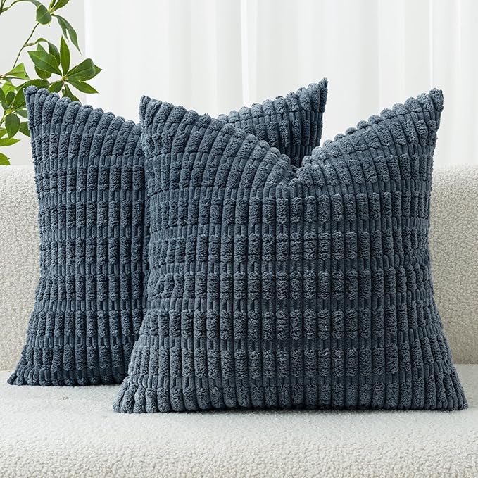 MIULEE Euro Sham Corduroy Decorative Throw Pillow Covers 24x24 Blue | Pack of 2 by MIULEE