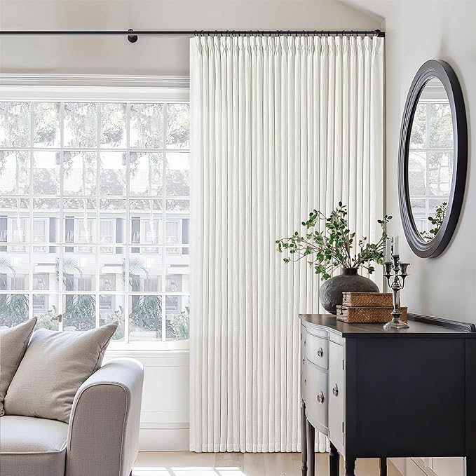 Beige White Pinch Pleated Linen Curtains 112 Inches Long 2 Panels | 400GSM by Twodrapes