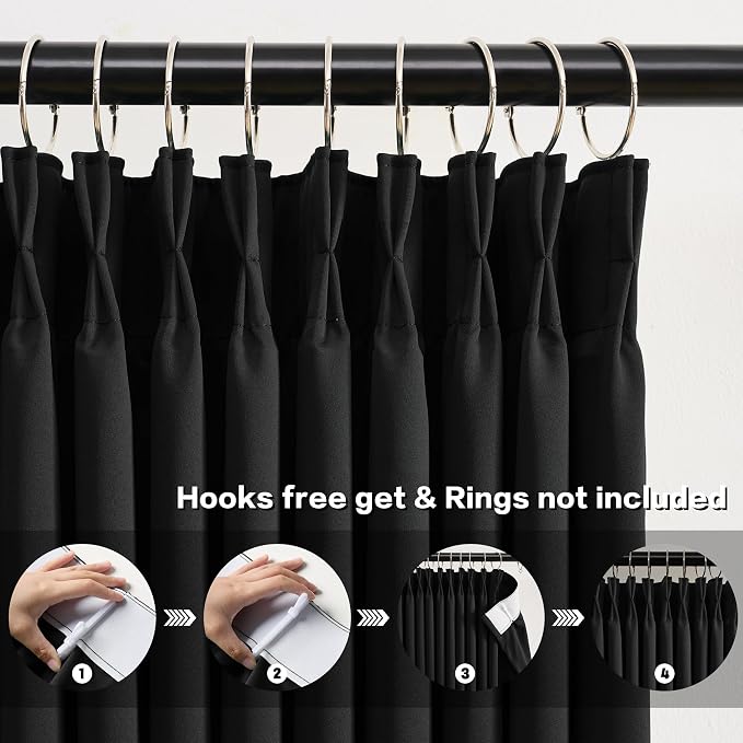 Extra Wide Black Pinch Pleated Curtains 100 x 95, Thermal Insulated Noise - Image 2