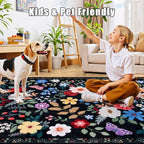 PLHXFR 8x10 Area Rug Living Room: Floral Washable Boho Soft Carpet Black | - Image 7