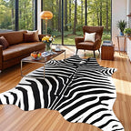 Faux Zebra Rug, Zebra Print Rug Animal Hide Rugs, 4.6 x 5.2 Ft Black | Premium - Image 3