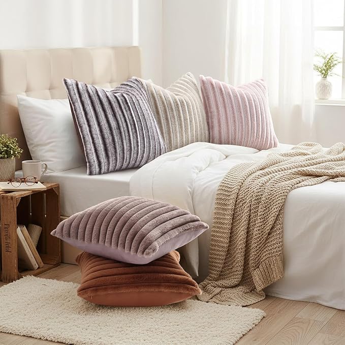 decorUhome Fall Faux Fur Throw Pillow Covers 20x20 Set of 2 Pink White | - Image 6