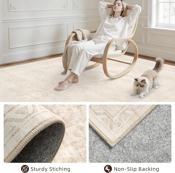 2'6''x8' Hallway Washable Runner Rug: Neutral Kitchen Carpet Beige | Vintage - Image 6