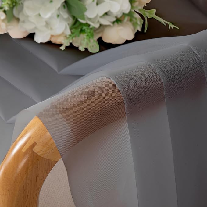 Charcoal Grey Sheer Curtains 54 Inch Length 2 Panels, Light Filtering Voile - Image 8