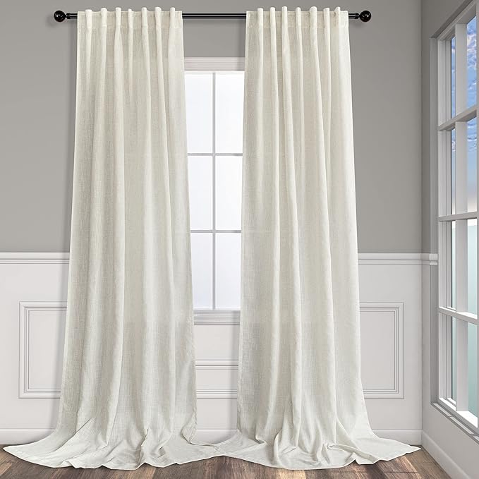 Cream Curtains 96 Inches Long for Living Room 2 Panels Back Tab Loop Pocket by Pitalk