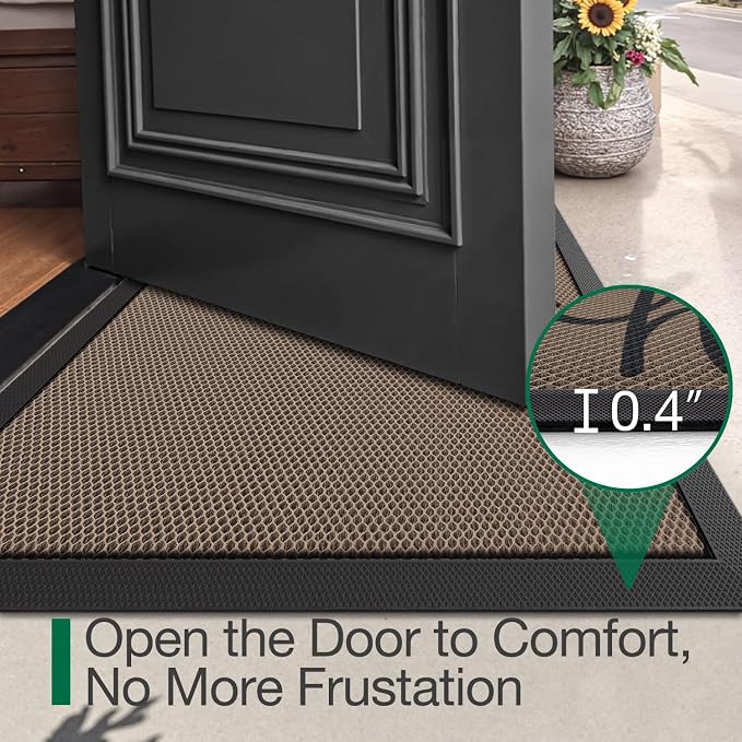 LUMI Outside Welcome Door Mat 24x36, Non-Slip Durable Rubber Easy Clean | Hello - Image 3