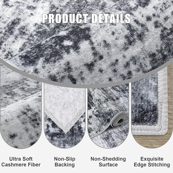 3x10 Washable Runner Rug：Modern Abstract Soft Carpet Dark Black | - Image 6