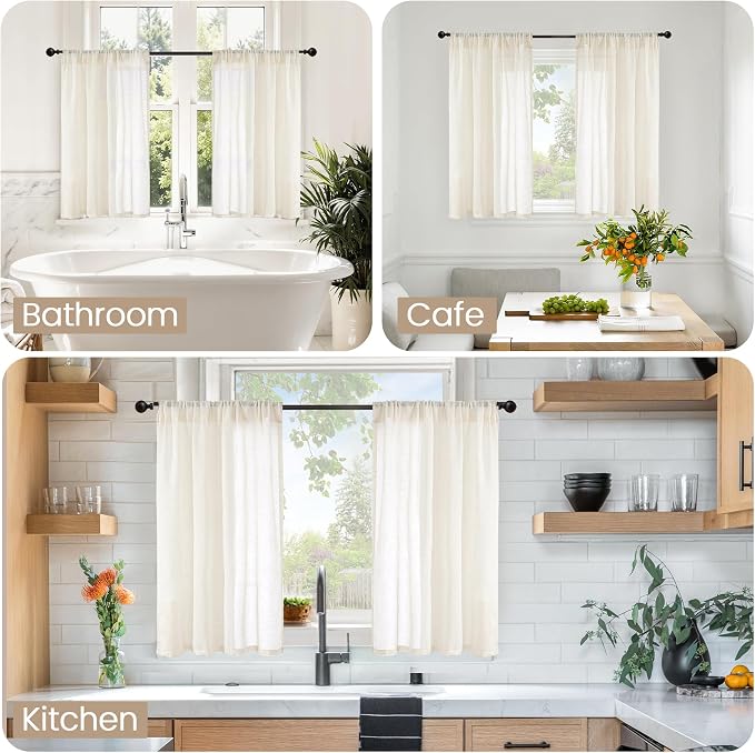 BGment Short Ivory Linen Curtains 36 Inches Long - Image 2