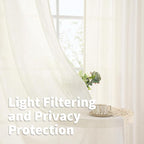 YoungsTex Ivory Linen Semi Sheer Curtains 48 Inch Length 2 Panels Set | Light - Image 3