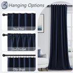 Navy Blue 100% Blackout Linen Curtains 102 Inch Length 2 Panels Set - Image 5