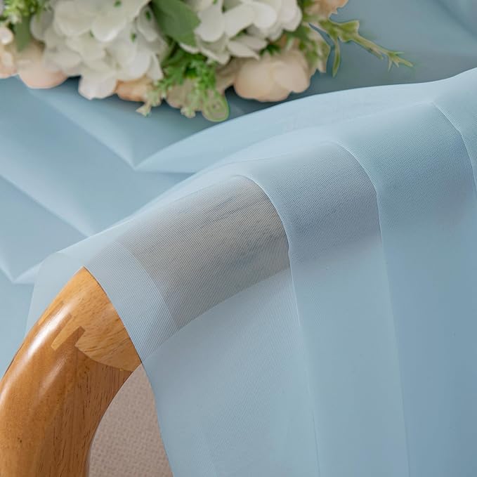 Chyhomenyc Sheer Curtains 63 Inch Length 2 Panels, Sky Blue | Light Filtering - Image 2
