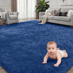 Area Rug Living Room Bedroom: 6x9 Fluffy Plush Shag Carpet Blue | - Image 2