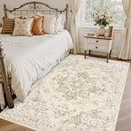 4x6 Area Rugs Living Room: Bedroom Washable Carpet Beige/Ivory | Vintage Boho - Image 2