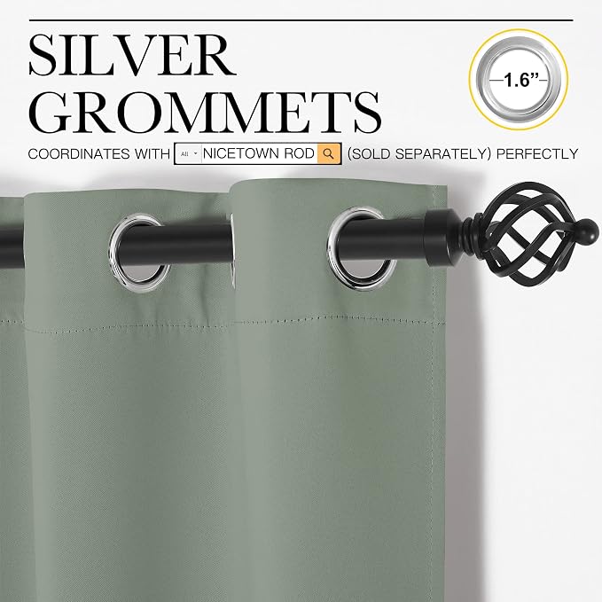 NICETOWN Sage Green Nursery Essential Thermal Insulated Solid Grommet Top - Image 3
