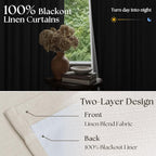 100% Blackout Linen 126 Inch Curtains 2 Panel Set - Image 4