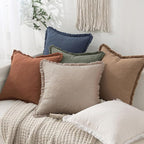 MIULEE Boho Natural Linen Fringe Decorative Throw Pillow Covers 18x18 | Set of 2 - Image 5