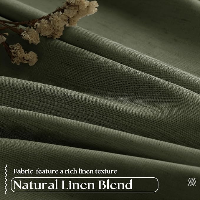 Olive Green Pleated Linen Blackout 102 Inch Curtains - Image 5
