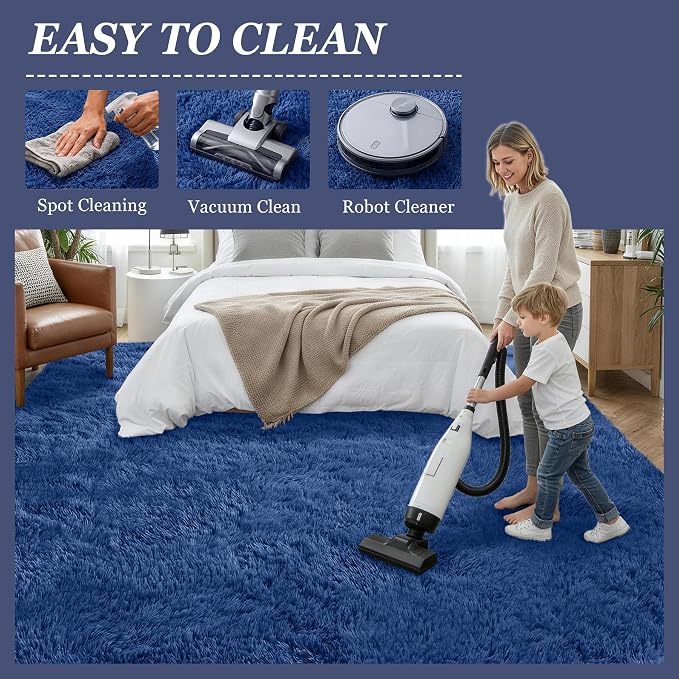 8x10 Area Rug Living Room Bedroom: Fluffy Plush Shag Carpet Blue | - Image 8