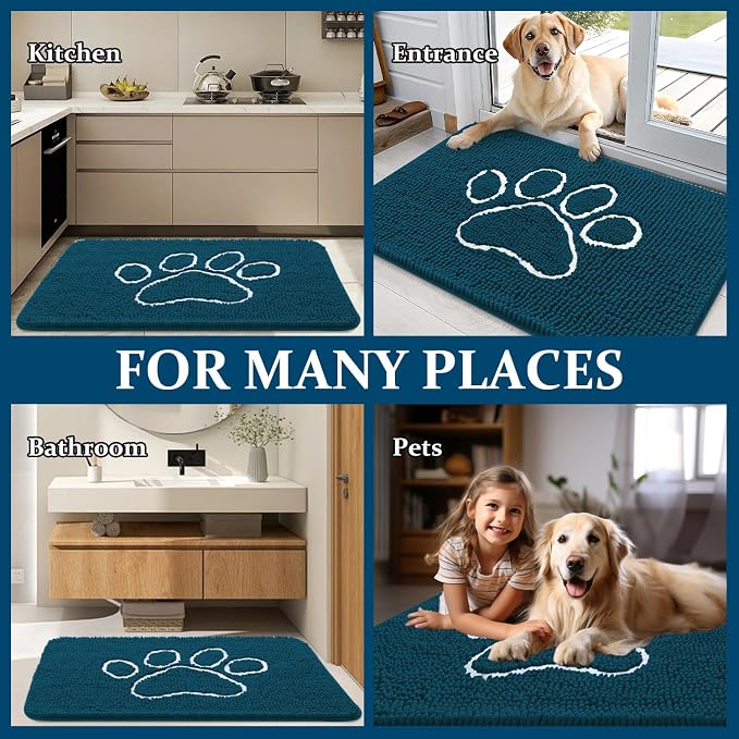 OLANLY Dog Door Mat for Muddy Paws 70x24, Paw Print Design Chenille Mud Mat | - Image 8