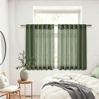 Olive Green Linen Curtains 30 Inch Length Short Kitchen, Semi Sheer Light - Image 6