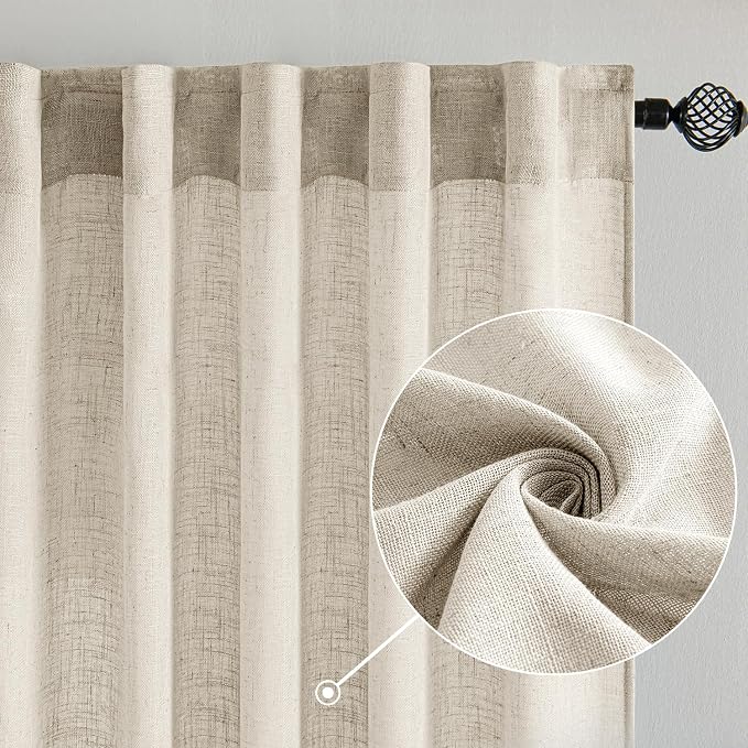 MIULEE Cream Linen Curtains 52x96 Inches Long - Image 2