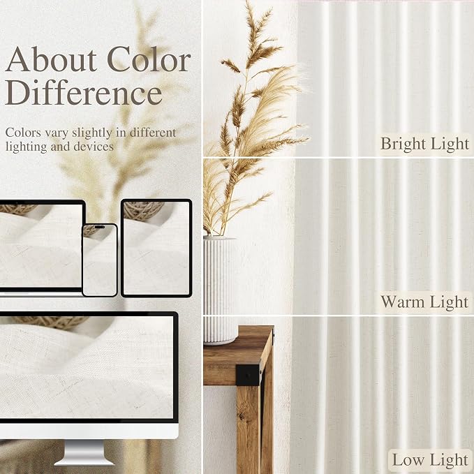 Extra Long Beige White Curtains 105 Inch Long 2 Panels - Image 3