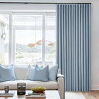Dusty Blue Pinch Pleated 100% Blackout Linen Curtains 84 Inch Long 2 Panels | - Image 9