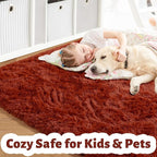 Amdrebio Terracotta Rust Furry Kids Area Rug 4x6 - Image 2