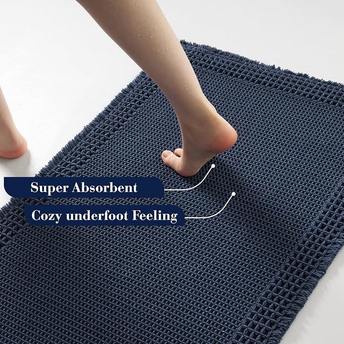 RESARE Waffle Bath Mat for Bathroom, Non Slip Bathroom Rugs 17"x24" Navy | - Image 3