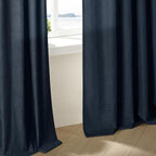 Navy Blue Linen Pinch Pleated Curtains 108 Inches Long 2 Panels | Light - Image 8