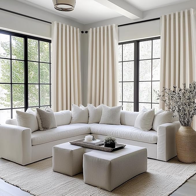 Topfinel Beige Linen Blackout Curtains 84 Inch Long, Modern Black Out Curtains - Image 2