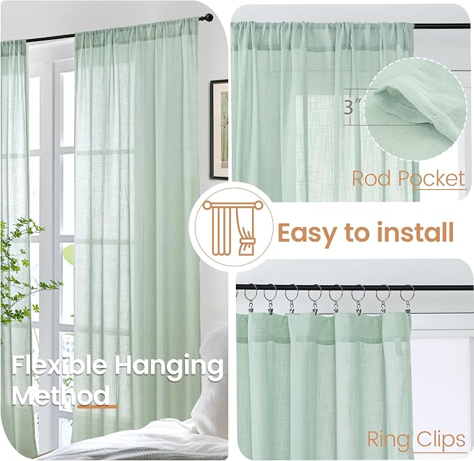 BGment Light Green Linen Curtains 45 Inch Length - Image 6