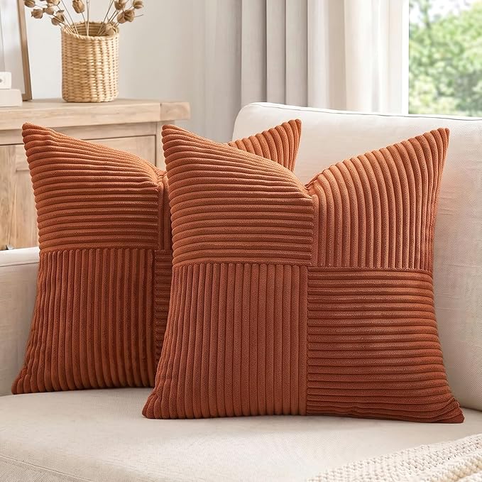 Fancy Homi 2 Packs Rust Boho Decorative Throw Pillow Covers 18x18 Inch by Fancy+Homi
