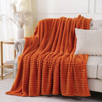 Orange Throw Blanket for Couch Sofa 60x80 inches Striped Design | Fleece - Image 2