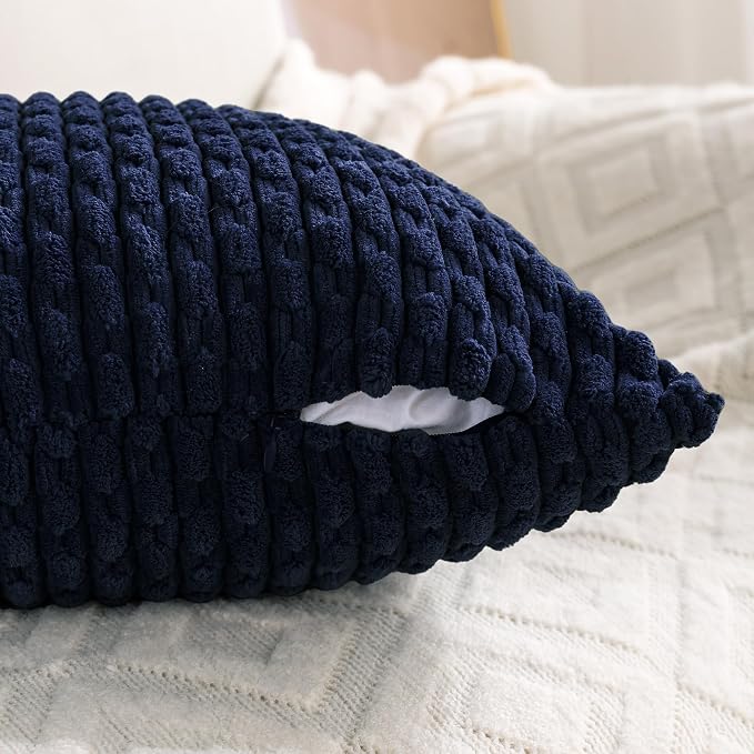 Set of 4 Navy Blue Decorative Throw Pillow Covers 12x20 Inch Corduroy Pillow - Image 3