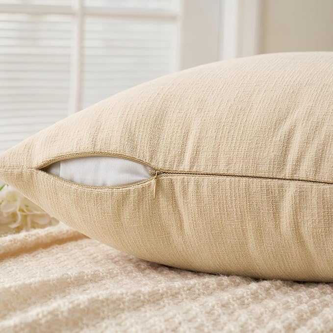 MIULEE Beige Chenille Couch Throw Pillow Covers, 18x18 | Set of 2, Soft Neutral - Image 3