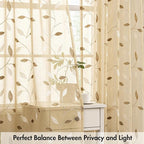 MIULEE Khaki Sheer Curtains 2 Panels Embroidered Leaf Patterned, W52 x L54 | - Image 5