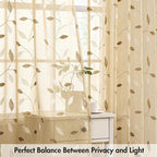 MIULEE Khaki Sheer Curtains 2 Panels Embroidered Leaf Patterned, W52 x L63 | - Image 5